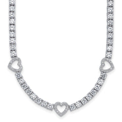 Cheryl M Sterling Silver Rhodium-plated Polished CZ Hearts Necklace QCM1821-18
