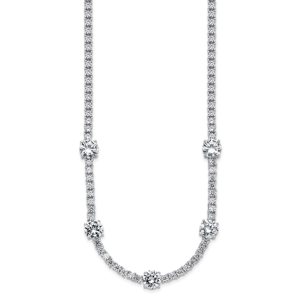 Cheryl M Sterling Silver Rhodium-plated Polished CZ Station with Safety Clasp Necklace QCM1822-18