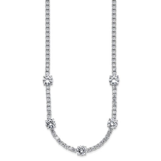 Cheryl M Sterling Silver Rhodium-plated Polished CZ Station with Safety Clasp Necklace QCM1822-18