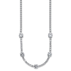 Cheryl M Sterling Silver Rhodium-plated Polished CZ Station with Safety Clasp Necklace QCM1822-18