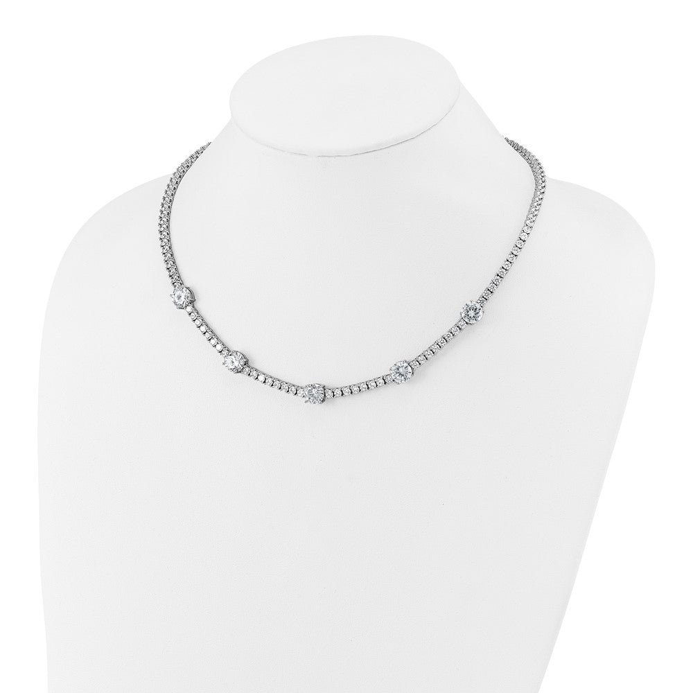 Cheryl M Sterling Silver Rhodium-plated Polished CZ Station with Safety Clasp Necklace QCM1822-18