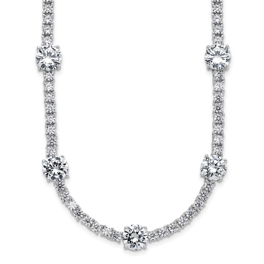 Cheryl M Sterling Silver Rhodium-plated Polished CZ Station with Safety Clasp Necklace QCM1822-18