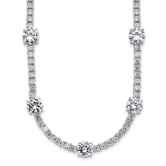 Cheryl M Sterling Silver Rhodium-plated Polished CZ Station with Safety Clasp Necklace QCM1822-18