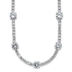 Cheryl M Sterling Silver Rhodium-plated Polished CZ Station with Safety Clasp Necklace QCM1822-18