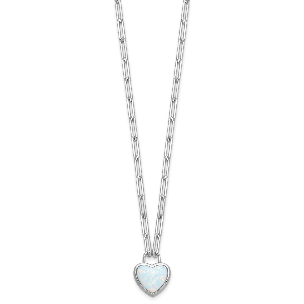 Cheryl M Sterling Silver Rhodium-plated Polished Created Opal Heart Paperclip Link Necklace QCM1824-18