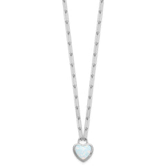 Cheryl M Sterling Silver Rhodium-plated Polished Created Opal Heart Paperclip Link Necklace QCM1824-18