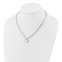 Cheryl M Sterling Silver Rhodium-plated Polished Created Opal Heart Paperclip Link Necklace QCM1824-18