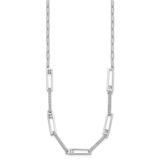 Cheryl M Sterling Silver Rhodium-plated Polished Fancy CZ Rectangular and Paperclip Link Necklace QCM1826-18