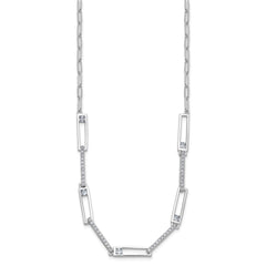 Cheryl M Sterling Silver Rhodium-plated Polished Fancy CZ Rectangular and Paperclip Link Necklace QCM1826-18