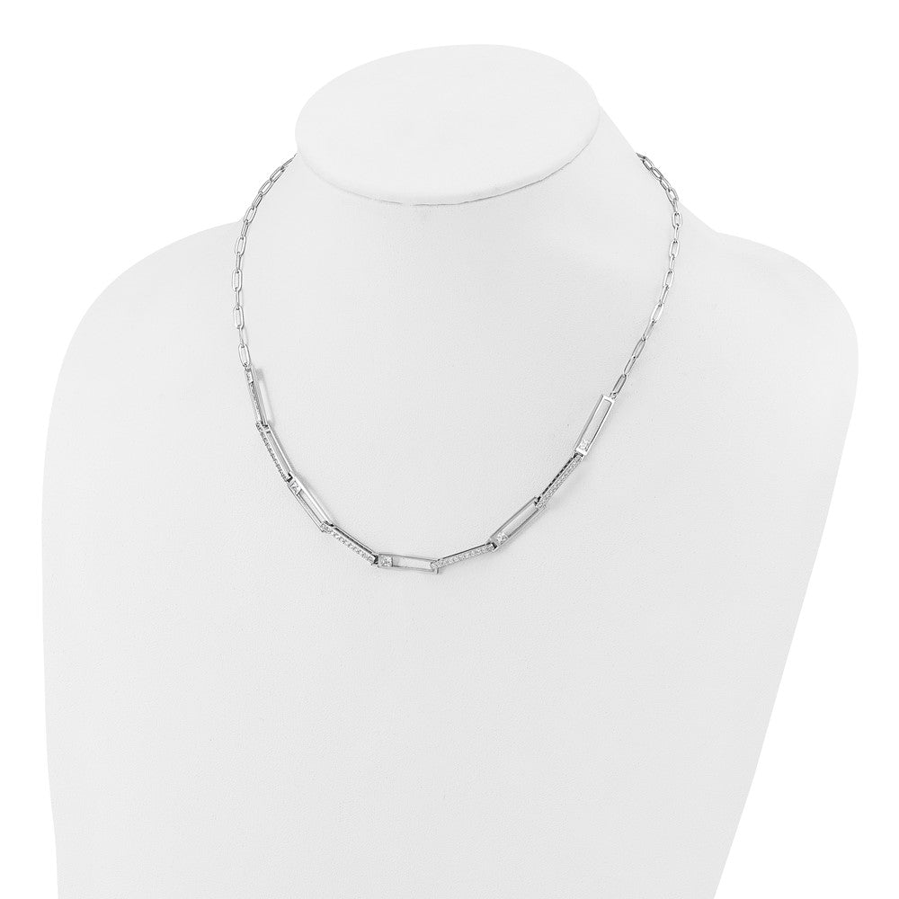 Cheryl M Sterling Silver Rhodium-plated Polished Fancy CZ Rectangular and Paperclip Link Necklace QCM1826-18