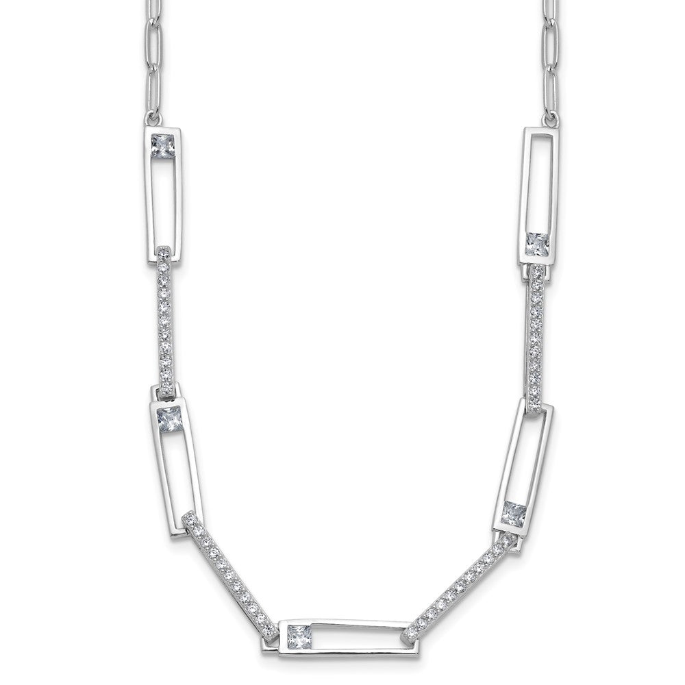 Cheryl M Sterling Silver Rhodium-plated Polished Fancy CZ Rectangular and Paperclip Link Necklace QCM1826-18