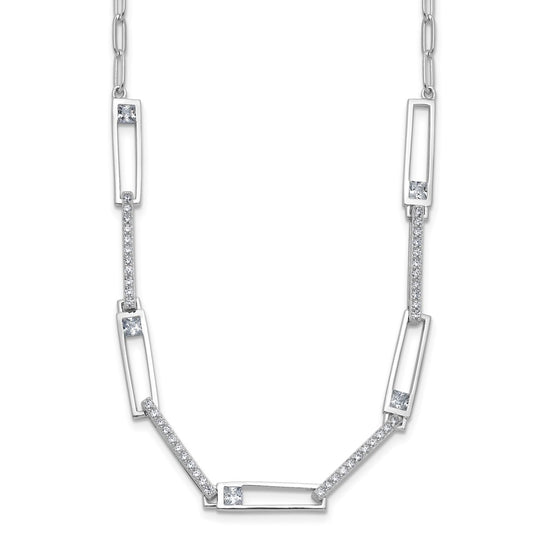 Cheryl M Sterling Silver Rhodium-plated Polished Fancy CZ Rectangular and Paperclip Link Necklace QCM1826-18