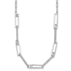 Cheryl M Sterling Silver Rhodium-plated Polished Fancy CZ Rectangular and Paperclip Link Necklace QCM1826-18