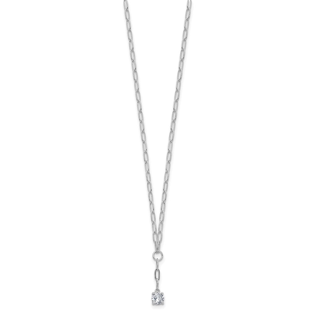 Cheryl M Sterling Silver Rhodium-plated Polished CZ Paperclip Link Lariat Necklace QCM1827-18
