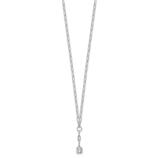 Cheryl M Sterling Silver Rhodium-plated Polished CZ Paperclip Link Lariat Necklace QCM1827-18