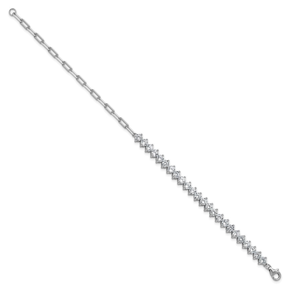 Cheryl M Sterling Silver Rhodium-plated Polished Fancy CZ and Paperclip Link Bracelet QCM1832-8
