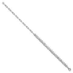 Cheryl M Sterling Silver Rhodium-plated Polished Fancy CZ and Paperclip Link Bracelet QCM1832-8