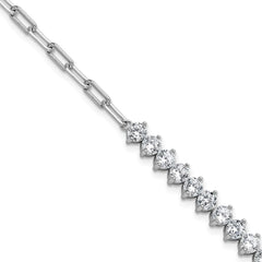 Cheryl M Sterling Silver Rhodium-plated Polished Fancy CZ and Paperclip Link Bracelet QCM1832-8
