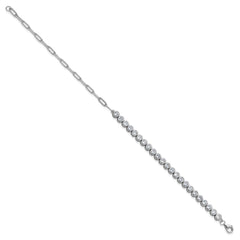 Cheryl M Sterling Silver Rhodium-plated Polished Bezel Set CZ and Paperclip Link Bracelet QCM1833-8