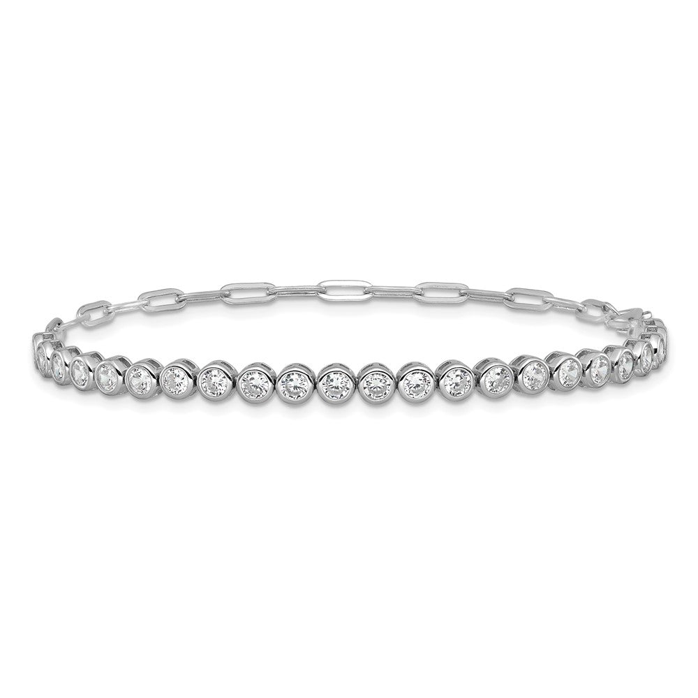 Cheryl M Sterling Silver Rhodium-plated Polished Bezel Set CZ and Paperclip Link Bracelet QCM1833-8