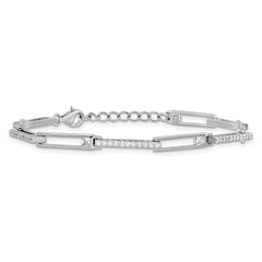 Cheryl M Sterling Silver Rhodium-plated Polished CZ Rectangular Link with 1 Inch Extension Bracelet QCM1836-6.75