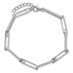 Cheryl M Sterling Silver Rhodium-plated Polished CZ Rectangular Link with 1 Inch Extension Bracelet QCM1836-6.75