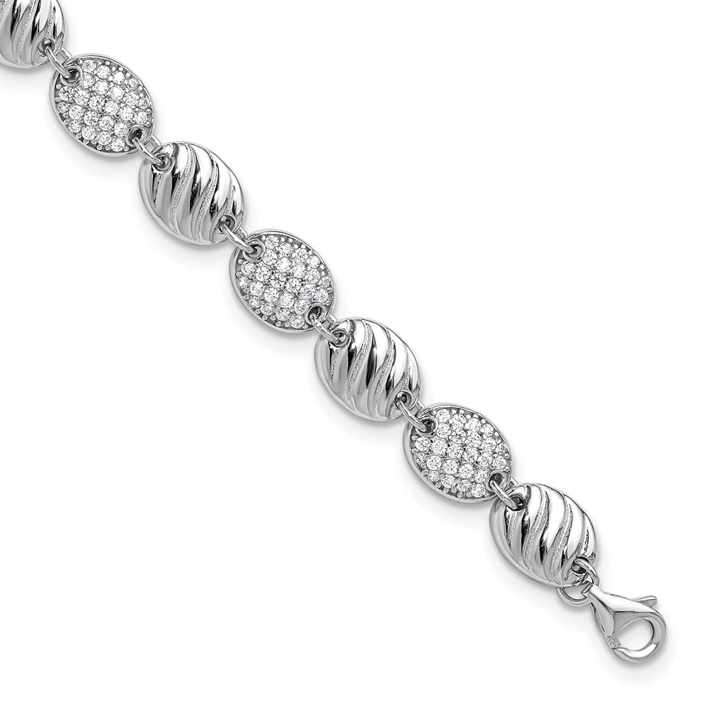 Cheryl M Sterling Silver Rhodium-plated Polished and Grooved CZ Ovals with 1 Inch Extension Bracelet QCM1837-7