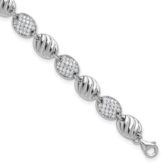Cheryl M Sterling Silver Rhodium-plated Polished and Grooved CZ Ovals with 1 Inch Extension Bracelet QCM1837-7