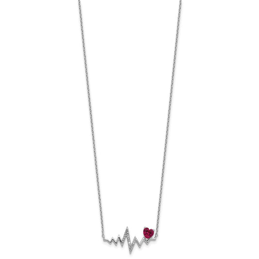 Cheryl M Sterling Silver Rhodium-plated Polished Lab Created Ruby and CZ Heartbeat Necklace QCM1840-18