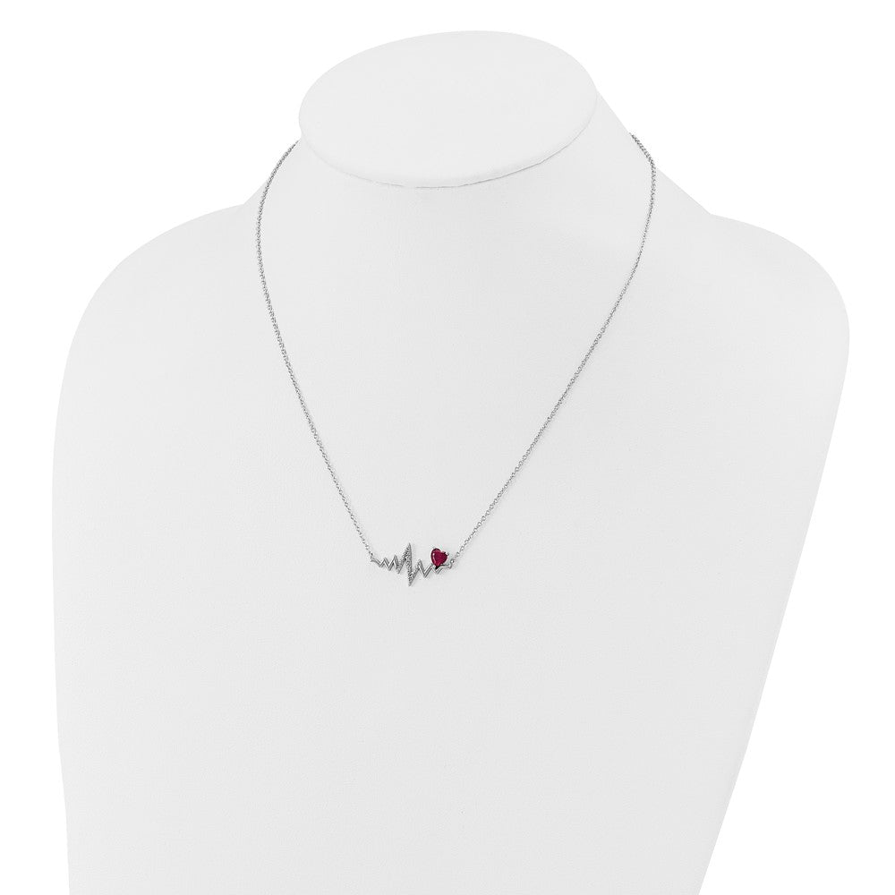Cheryl M Sterling Silver Rhodium-plated Polished Lab Created Ruby and CZ Heartbeat Necklace QCM1840-18