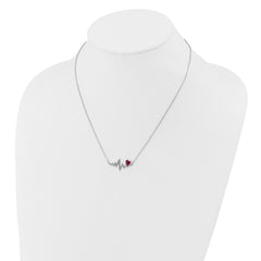 Cheryl M Sterling Silver Rhodium-plated Polished Lab Created Ruby and CZ Heartbeat Necklace QCM1840-18