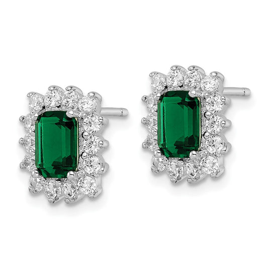 QCM1855 Cheryl M Sterling Silver Rhodium-plated Polished Fancy Green and White CZ Post Earrings