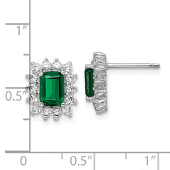 QCM1855 Cheryl M Sterling Silver Rhodium-plated Polished Fancy Green and White CZ Post Earrings