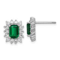 QCM1855 Cheryl M Sterling Silver Rhodium-plated Polished Fancy Green and White CZ Post Earrings