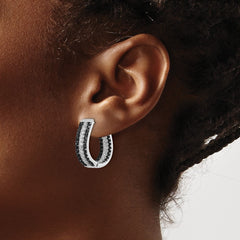 QCM1859 Cheryl M Sterling Silver Rhodium-plated Polished Black and White CZ Oval In and Out Hoop Earrings