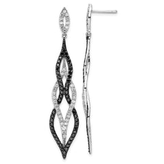 QCM1861 Cheryl M Sterling Silver Rhodium-plated with Black Rhodium Polished Fancy Black and White CZ Post Dangle Earrings