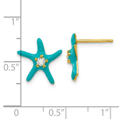 QCM1863Y Cheryl M Sterling Silver Gold-plated Polished Blue Enamel and CZ Starfish Post Earrings