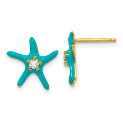 QCM1863Y Cheryl M Sterling Silver Gold-plated Polished Blue Enamel and CZ Starfish Post Earrings