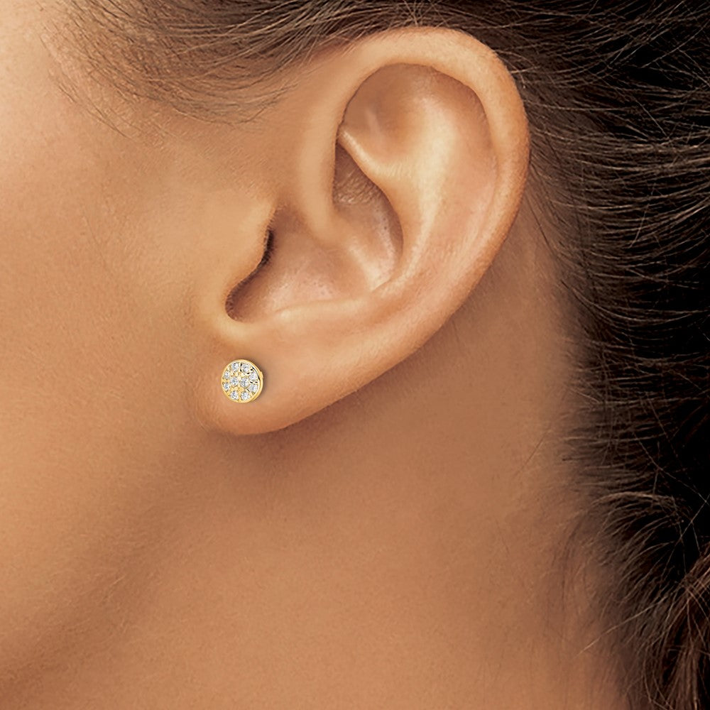 QCM1864Y Cheryl M Sterling Silver Gold-plated Polished Pave CZ Circle Post Earrings