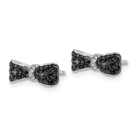 QCM1865B Cheryl M Sterling Silver Rhodium-plated with Black Rhodium Polished Black and White CZ Bow Post Earrings