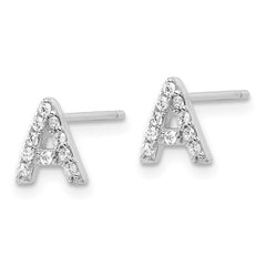 QCM1867A Cheryl M Sterling Silver Rhodium-plated Polished Letter A CZ Initial Post Earrings