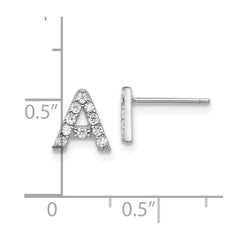 QCM1867A Cheryl M Sterling Silver Rhodium-plated Polished Letter A CZ Initial Post Earrings