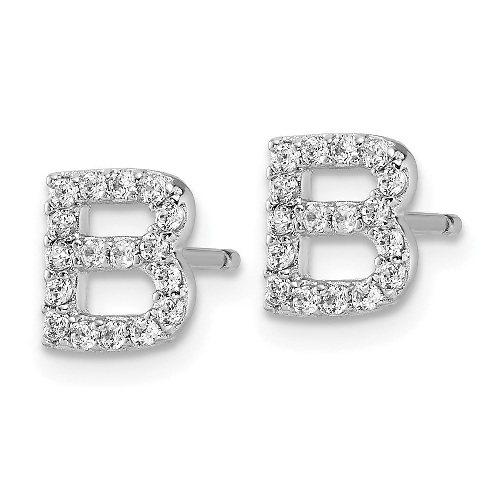 QCM1867B Cheryl M Sterling Silver Rhodium-plated Polished Letter B CZ Initial Post Earrings