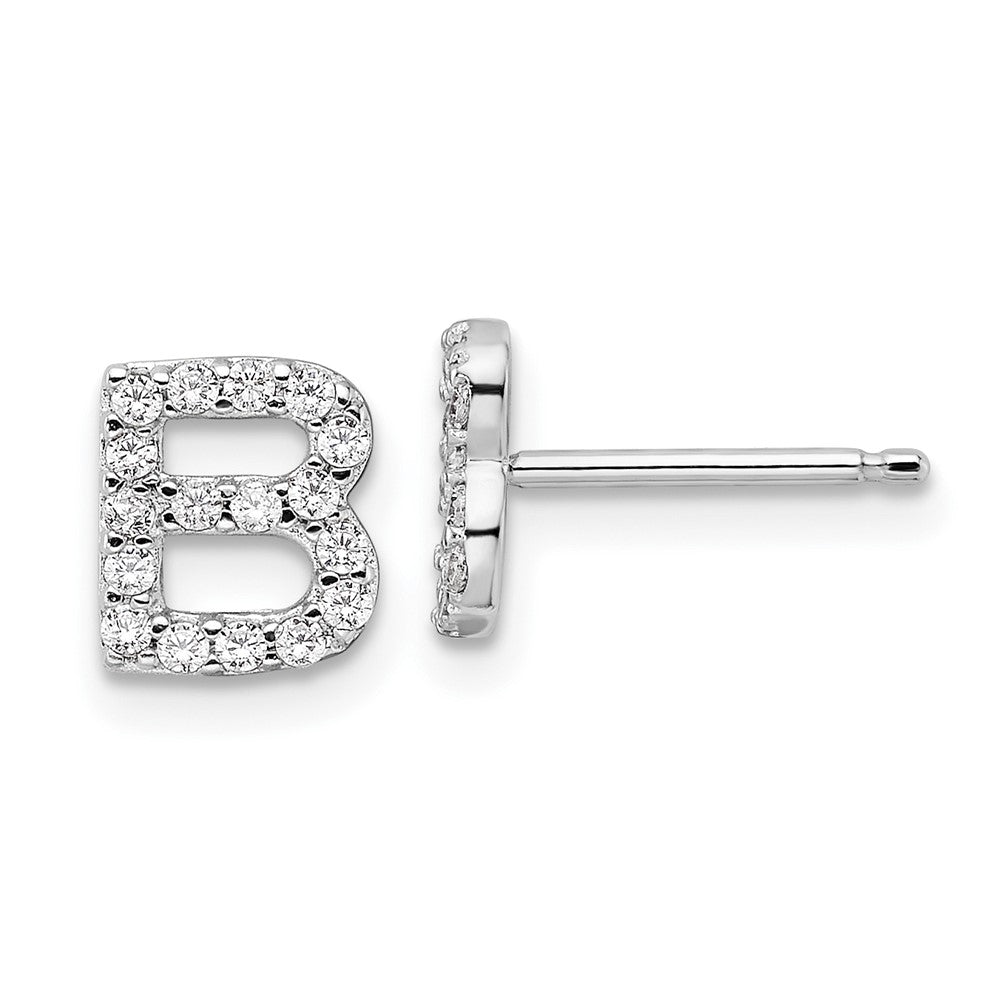 QCM1867B Cheryl M Sterling Silver Rhodium-plated Polished Letter B CZ Initial Post Earrings
