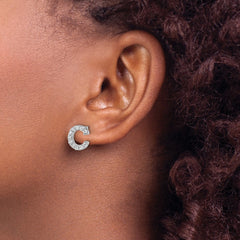QCM1867C Cheryl M Sterling Silver Rhodium-plated Polished Letter C CZ Initial Post Earrings