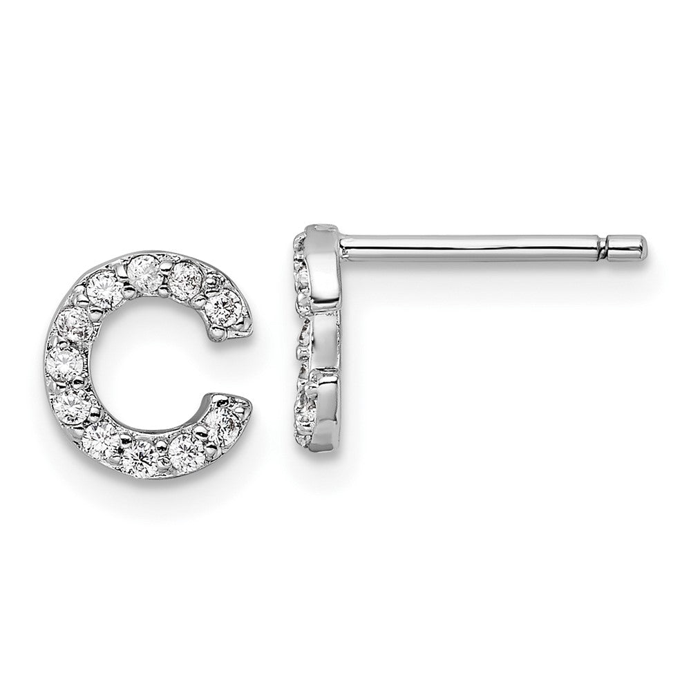 QCM1867C Cheryl M Sterling Silver Rhodium-plated Polished Letter C CZ Initial Post Earrings