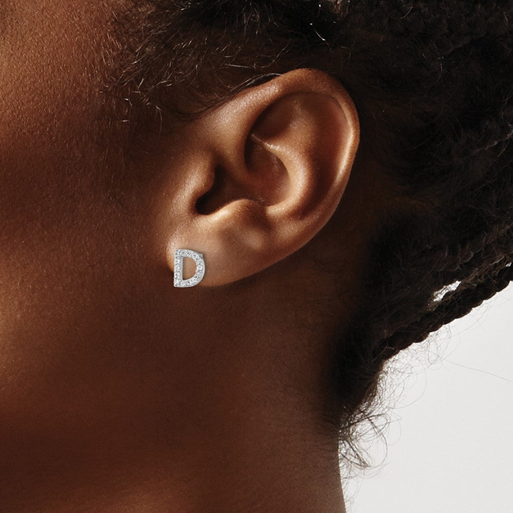 QCM1867D Cheryl M Sterling Silver Rhodium-plated Polished Letter D CZ Initial Post Earrings