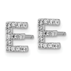 QCM1867E Cheryl M Sterling Silver Rhodium-plated Polished Letter E CZ Initial Post Earrings