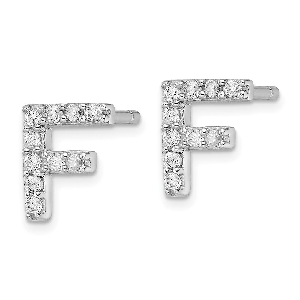QCM1867F Cheryl M Sterling Silver Rhodium-plated Polished Letter F CZ Initial Post Earrings