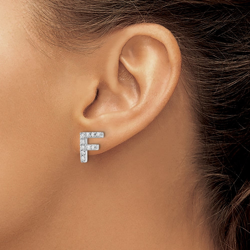 QCM1867F Cheryl M Sterling Silver Rhodium-plated Polished Letter F CZ Initial Post Earrings